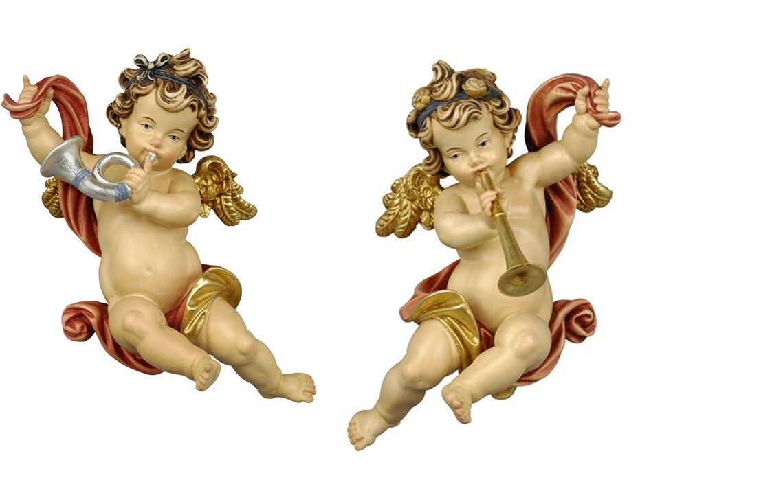 Putti 2 Angeli Suonatori Da Parete Em madeira